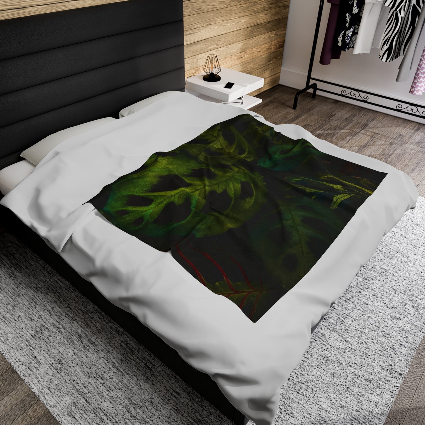 Deep Green Leaves Plush Blanket